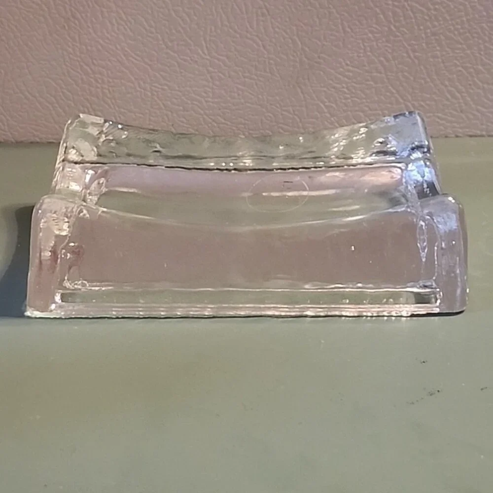 LE Smith Crystal Clear Art Glass Soap Dish Trinket Catchall Holder